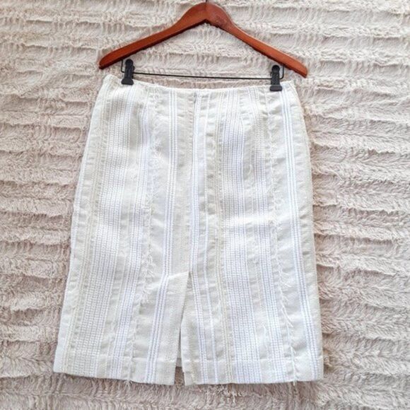 Tibi Quilted Off White Cotton Blend Fully Lined Skirt Womens Size 6 Chic - Picture 8 of 12